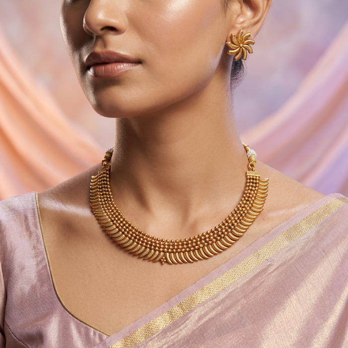 Antique gold short necklace with earrings G1023