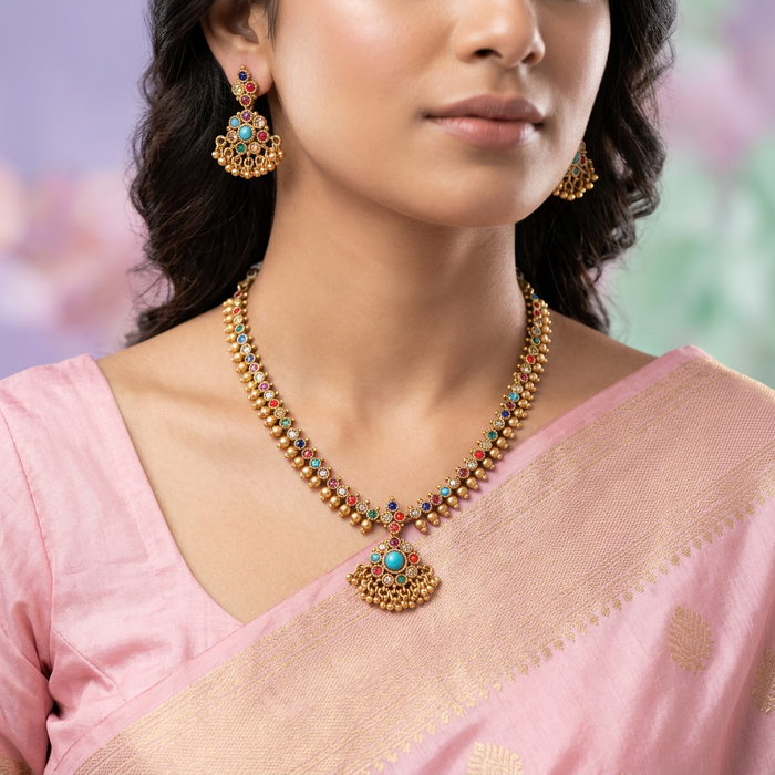 Padmini Antique navarathnam short necklace with earrings PAD035