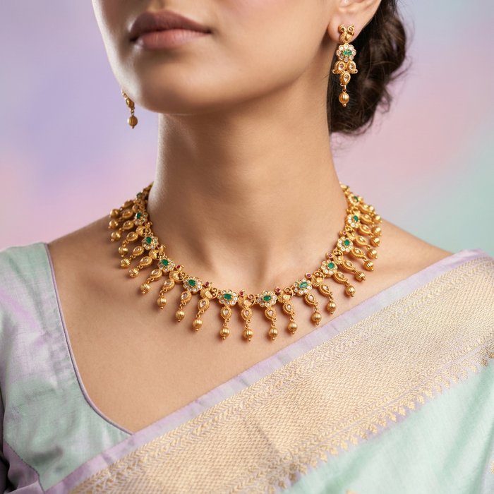 Antique simple short necklace with earrings TTS4078