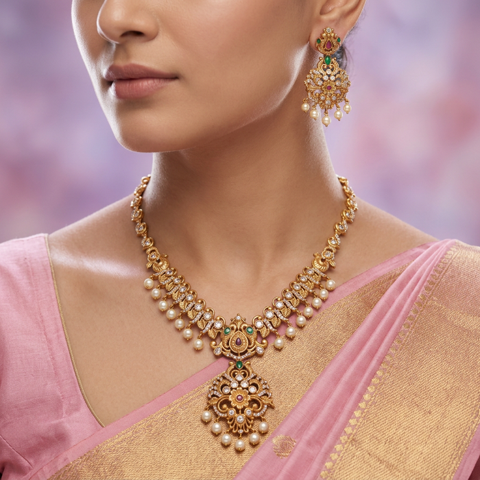 Antique short necklace with earrings TTS4069