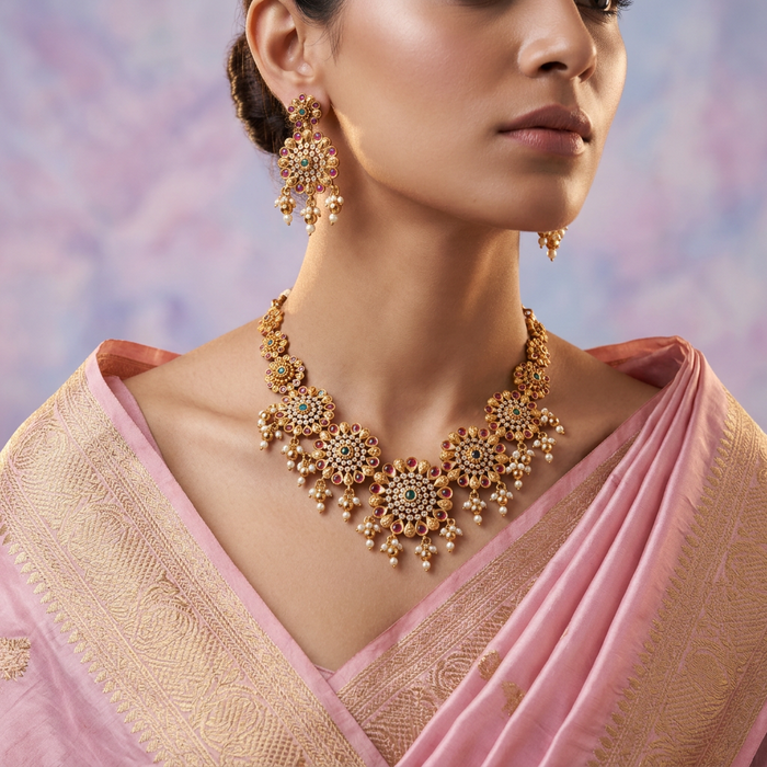 Antique short necklace with earrings SS13003