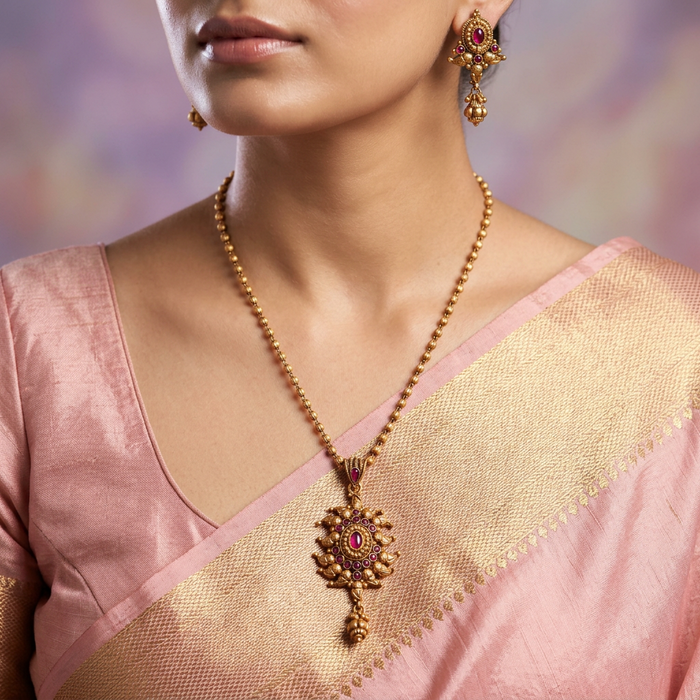 Antique pendant necklace with earrings PEN0100