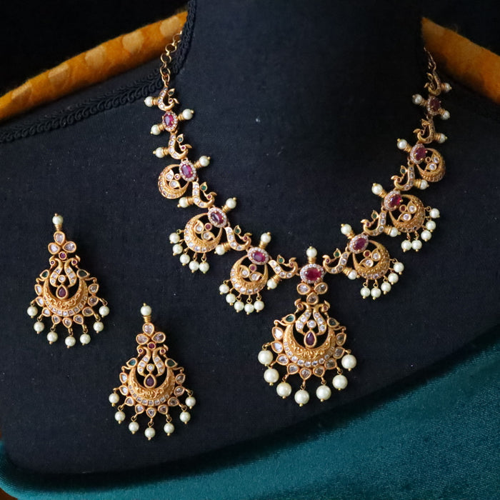 Antique short necklace and earring 15674