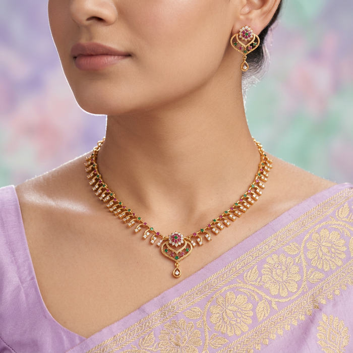 Antique pearl necklace with earrings TTS4099