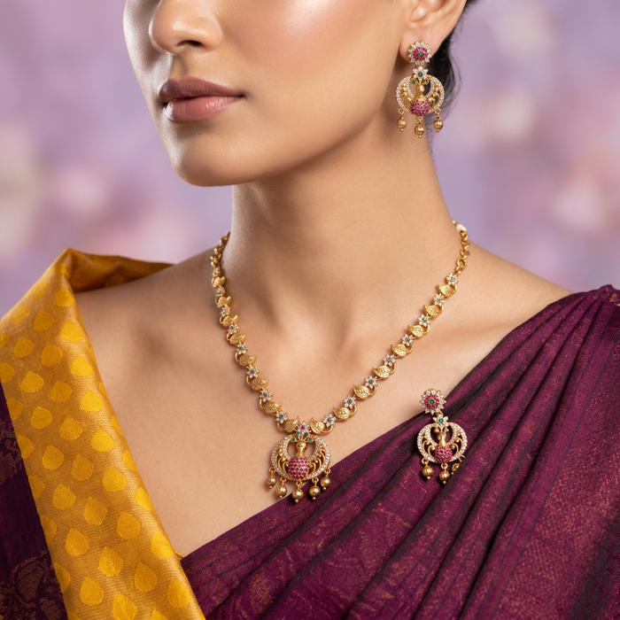 Antique pearl necklace with earrings TTS4098