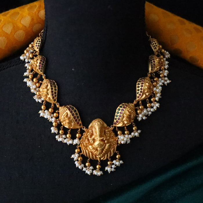 Antique ganesh temple short necklace and earring 15709