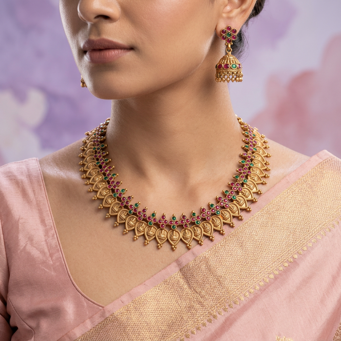 Antique gold coin  mango short necklace with earrings G1208