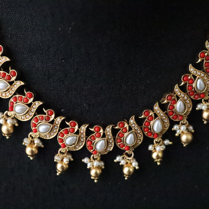 Antique ruby short necklace and earrings 15680