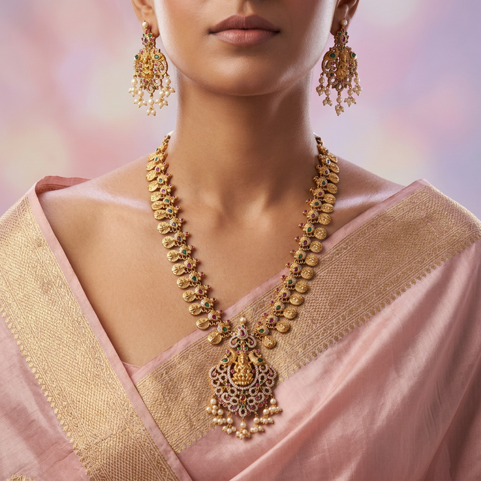 Antique temple long  necklace with earrings LL01099