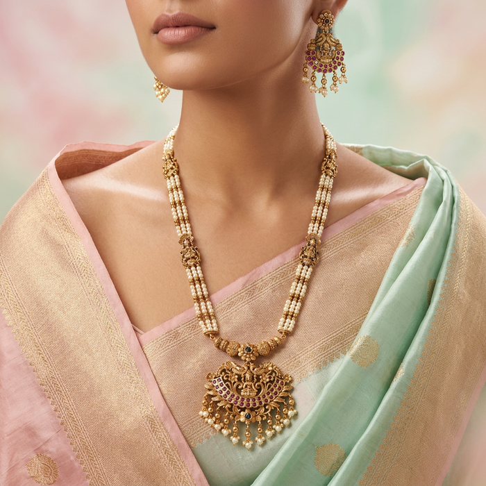 Padmini Antique temple long  necklace with earrings PAD0112