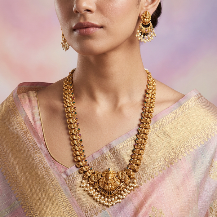 Antique temple long necklace with earrings LL010103