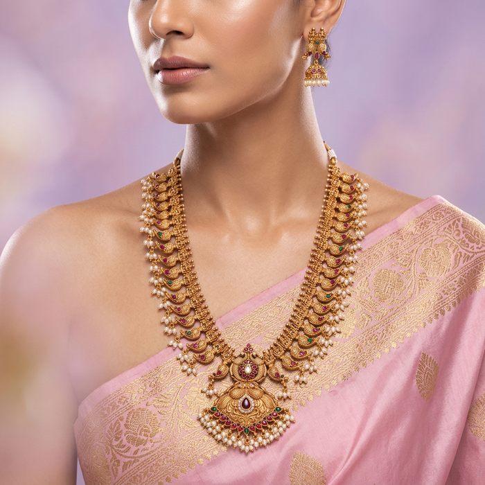 Antique pearl long necklace with earrings LL010104