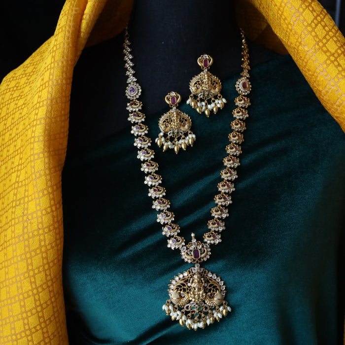 Antique temple design long necklace with earrings 988871