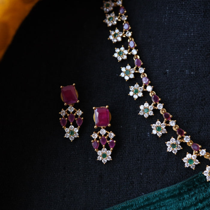 Antique ruby white short necklace with earrings  TTS4078