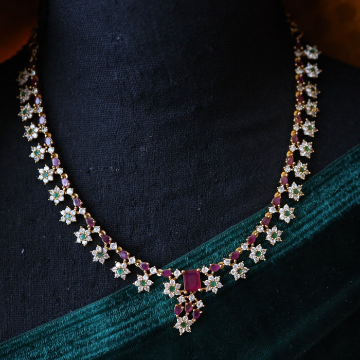 Antique ruby white short necklace with earrings  TTS4078