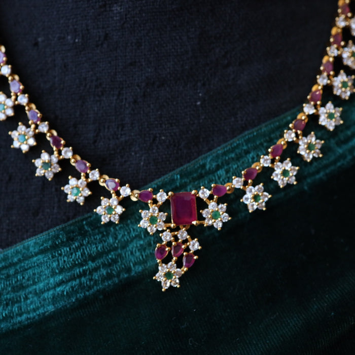 Antique ruby white short necklace with earrings  TTS4078