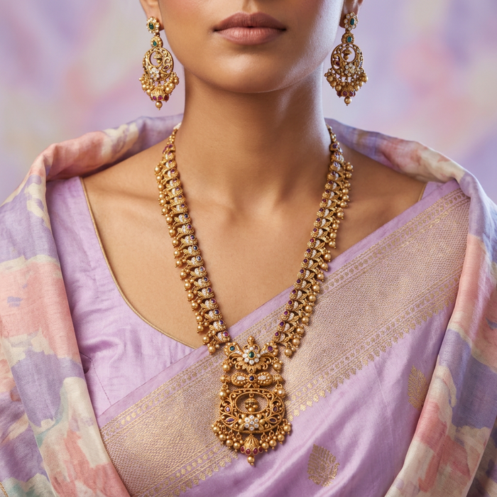 Antique gold long necklace with earrings LL04062