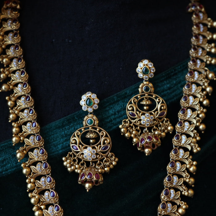 Antique gold long necklace with earrings LL04062