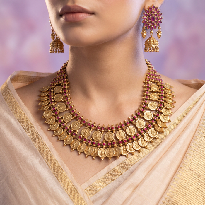 Clearance Antique ruby short necklace with earrings C0021