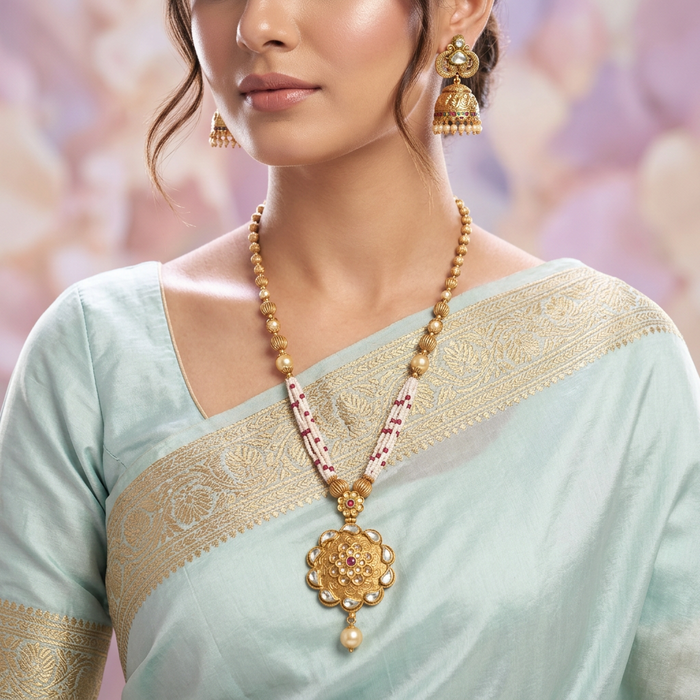 Padmini Antique long necklace with earrings LL04002