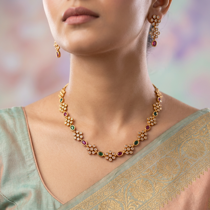 Antique stone short necklace with earrings TT02053