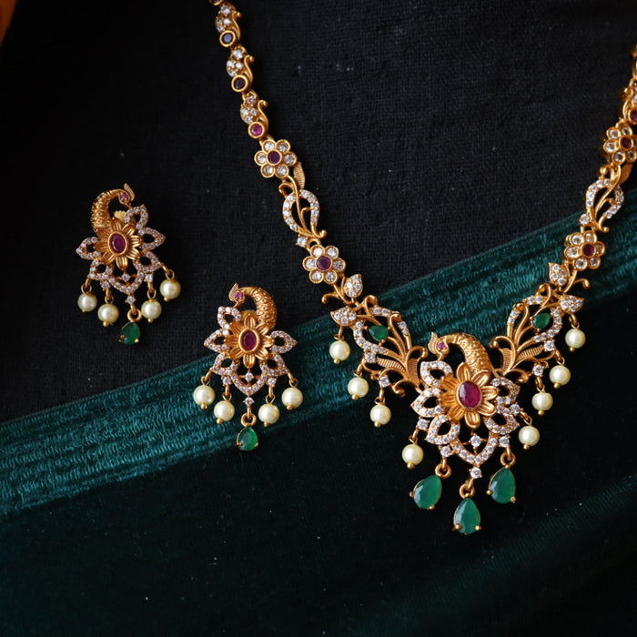 Antique gold temple design short necklace with earrings TT02059