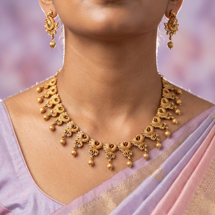 Antique gold  simple short necklace with earrings TT02065