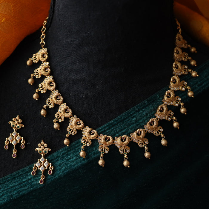 Antique gold short necklace with earrings TT02067