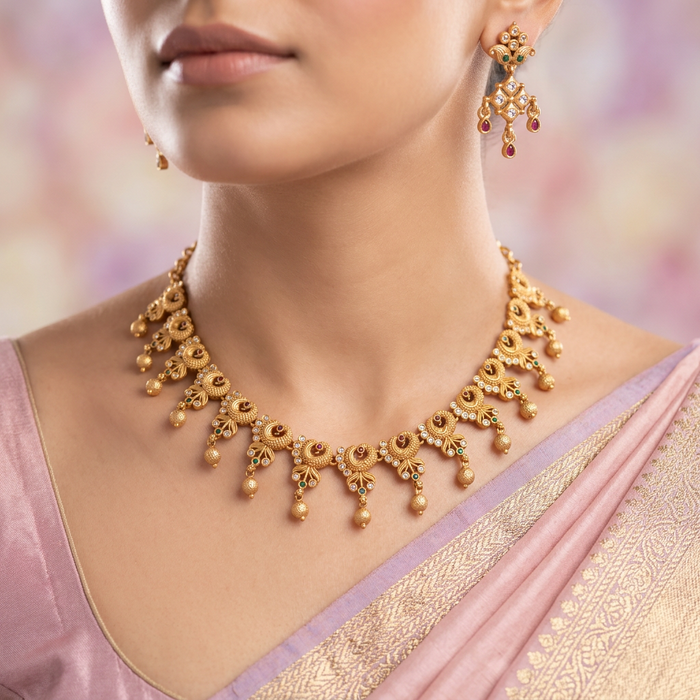 Antique gold short necklace with earrings TT02067