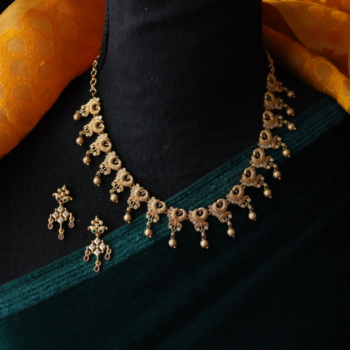 Antique gold short necklace with earrings TT02067