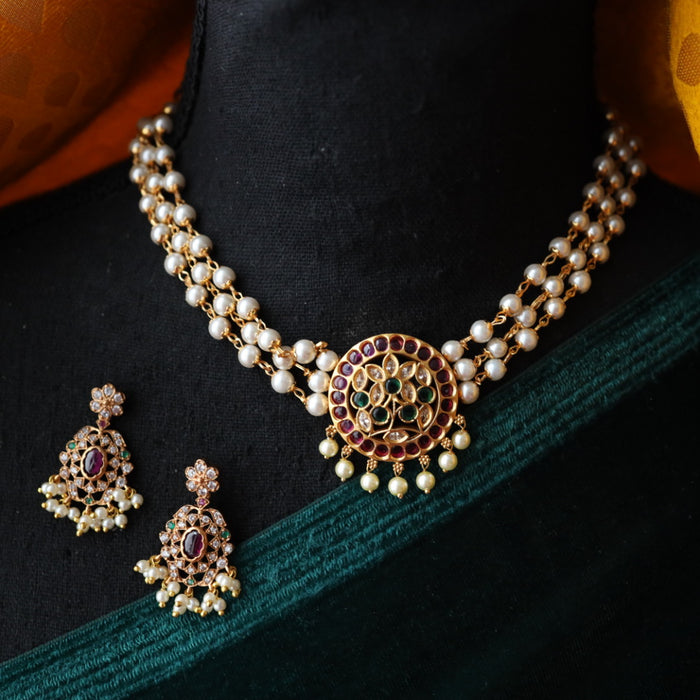 Padmini pearl choker necklace with earrings PAD087