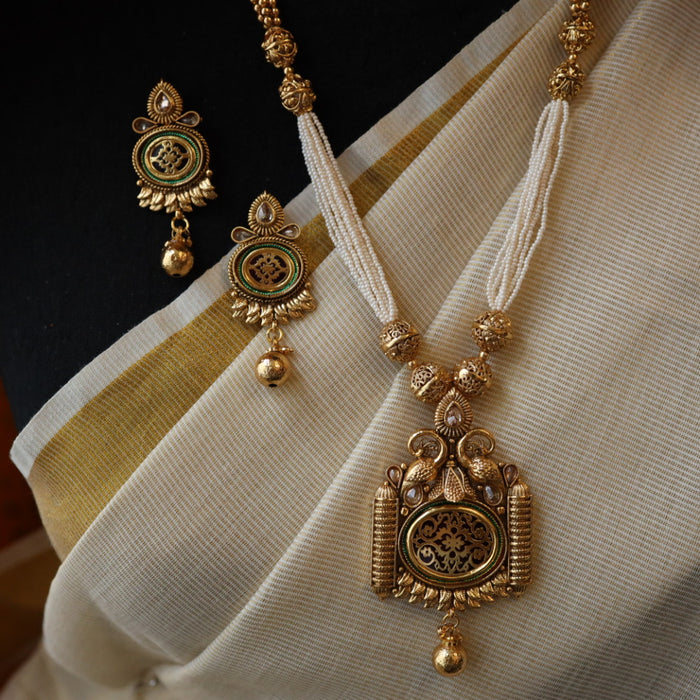 Padmini Antique long necklace with earrings PAD057