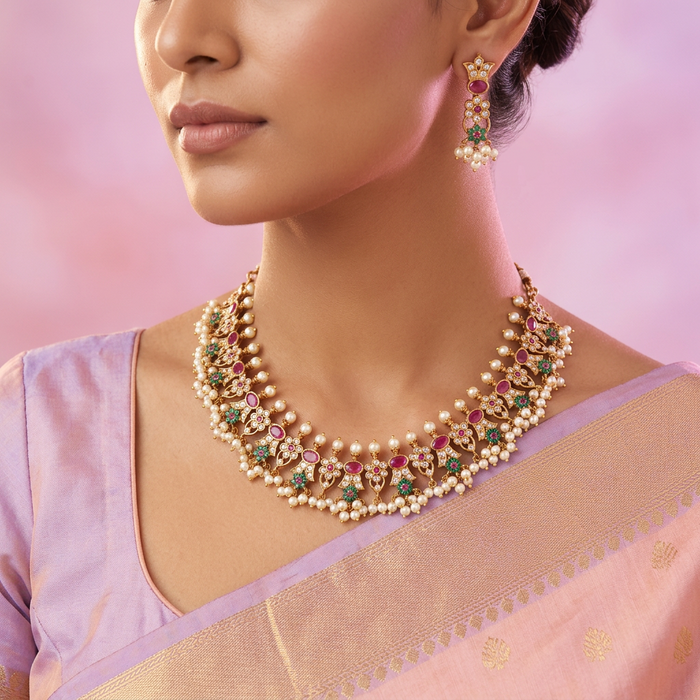 Antique short necklace with earrings SS12010