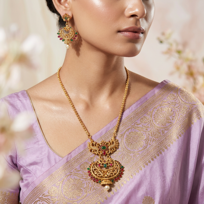 Antique pendant long necklace with earrings PEN0068