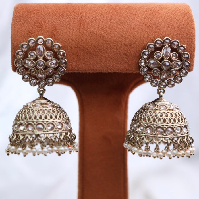 Trendy Antique stone and pearls jumka earrings 23060