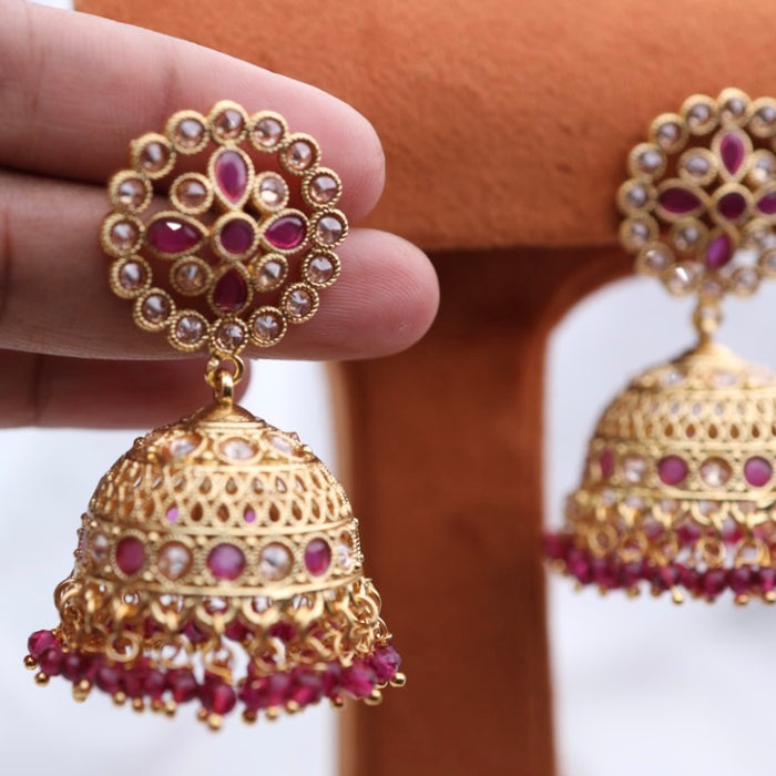 Antique stone and pearls jumka earrings 23050