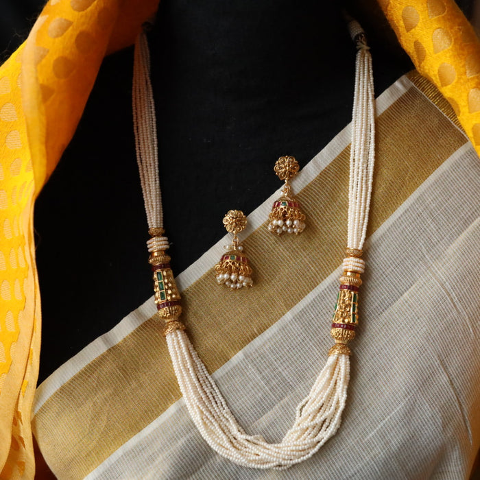 Padmini pearl Antique long necklace with earrings PAD110