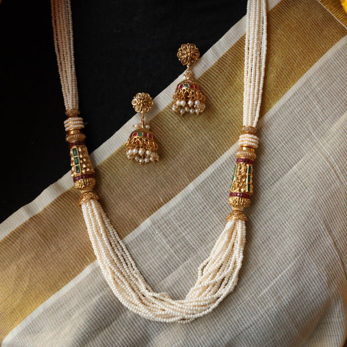 Padmini pearl Antique long necklace with earrings PAD110