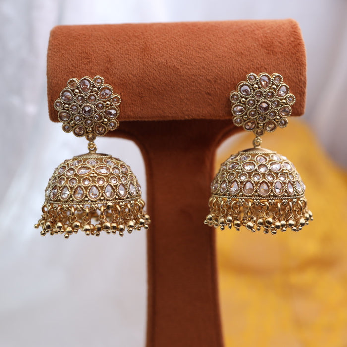 Antique stone and pearls jumka earrings 23051