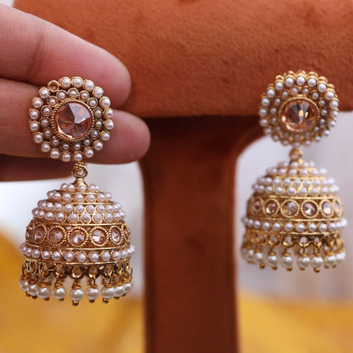 Antique gold stone and pearls jumka earrings 230611