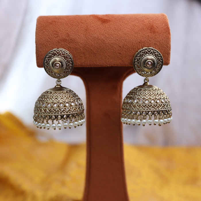 Antique stone and pearls jumka earrings 23053