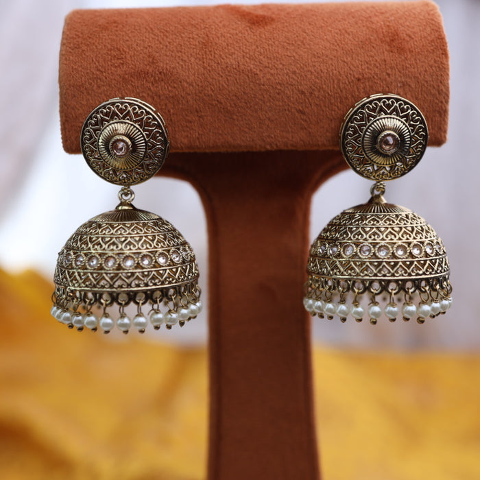 Antique stone and pearls jumka earrings 23053