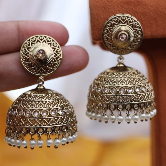 Antique stone and pearls jumka earrings 23053