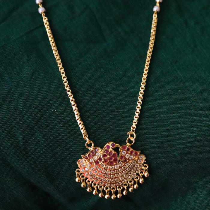 Heritage gold plated ruby white stone padakam long chain 766522