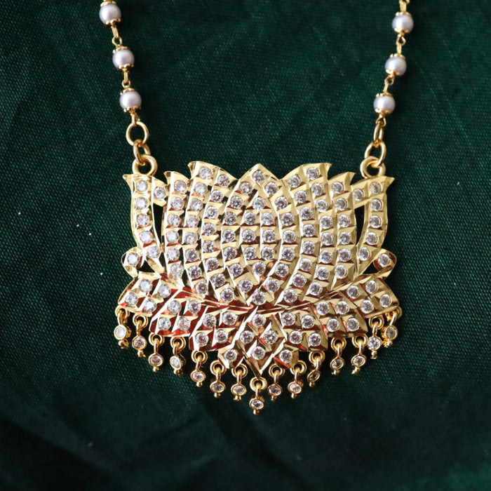 Heritage gold plated ruby white stone padakam long chain 7664222