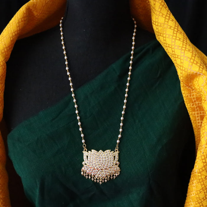 Heritage gold plated ruby white stone padakam long chain 7664222