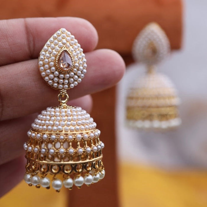 Antique stone and pearls jumka earrings 230499