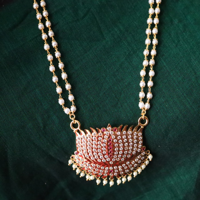 Heritage gold plated ruby white stone padakam long chain 17665773