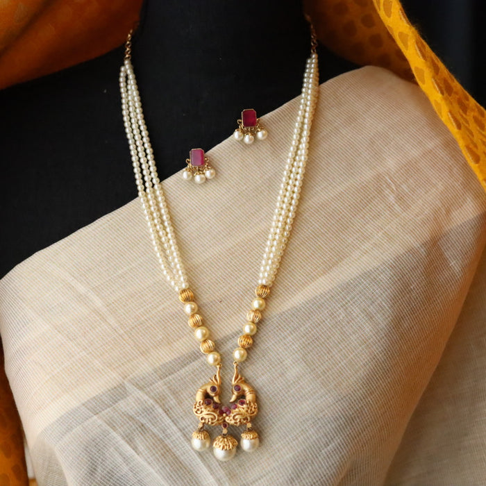 Padmini pearl simple long necklace with earring PAD069