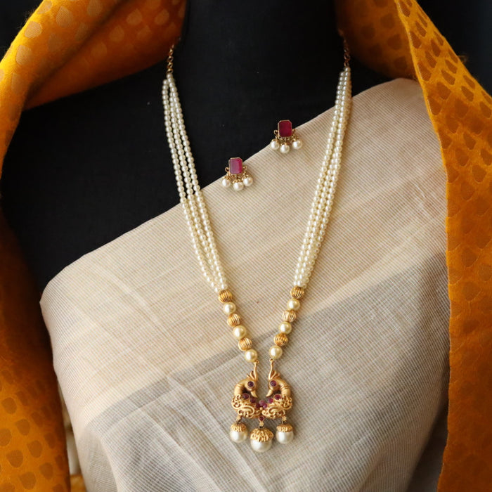 Padmini pearl simple long necklace with earring PAD069